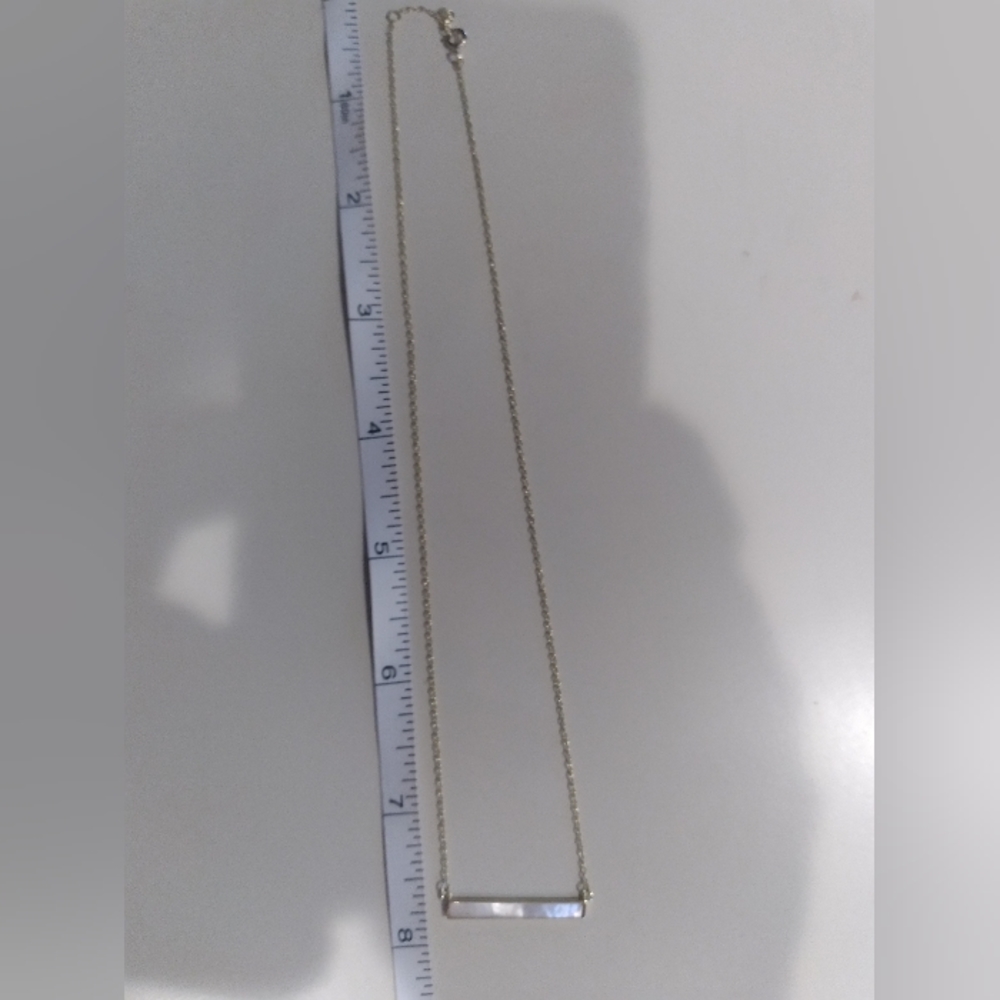 14K over 925 SS Mother of Pearl Bar Necklace 16" w/ adjustable chain - Picture 6 of 6